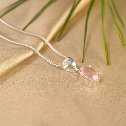 Oval Cut Rose Quartz Pendant