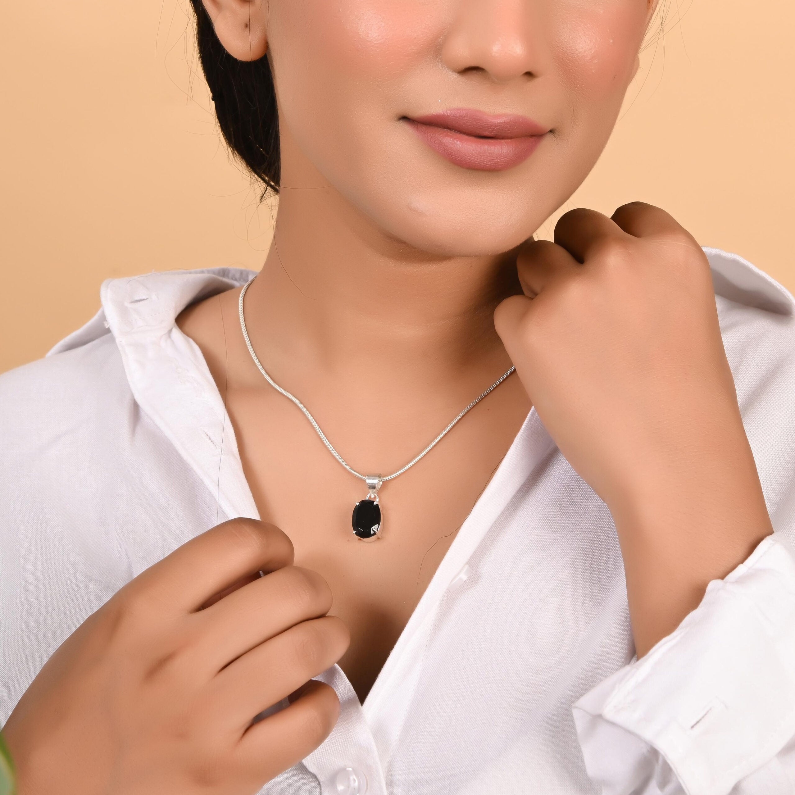 Oval Cut Black Tourmaline Pendant