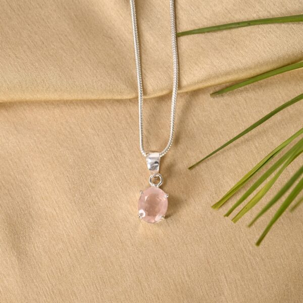 Oval Cut Rose Quartz Pendant - Image 2