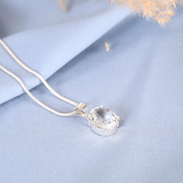 Oval Cut Clear Quartz Pendant - Image 2