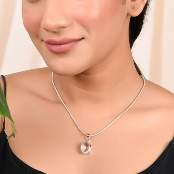 Oval Cut Clear Quartz Pendant - Image 4