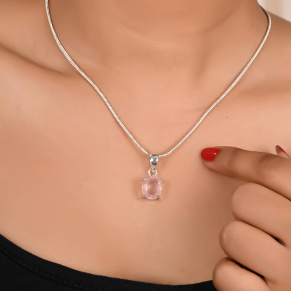 Oval Cut Rose Quartz Pendant - Image 3