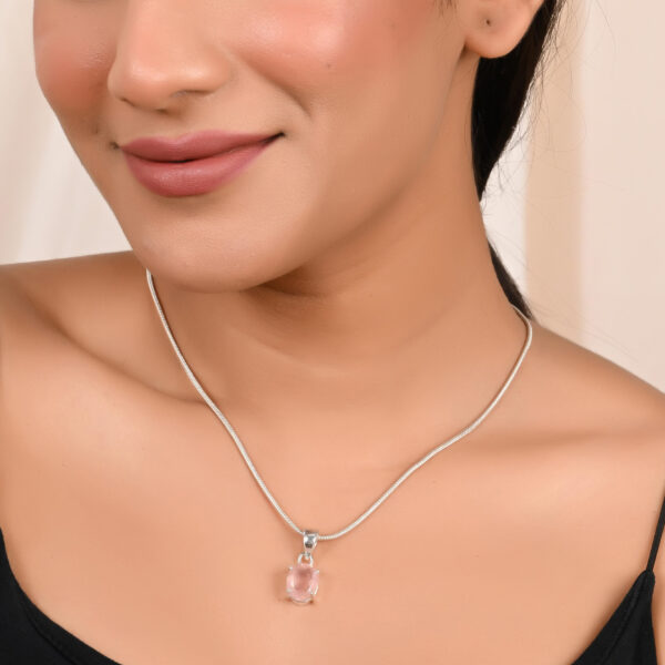 Oval Cut Rose Quartz Pendant - Image 4